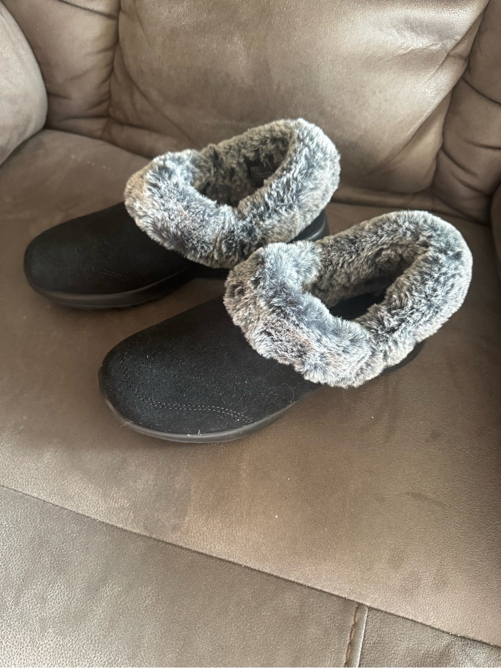 Skechers Black Slip-On Faux Fur Lined Ankle Booties